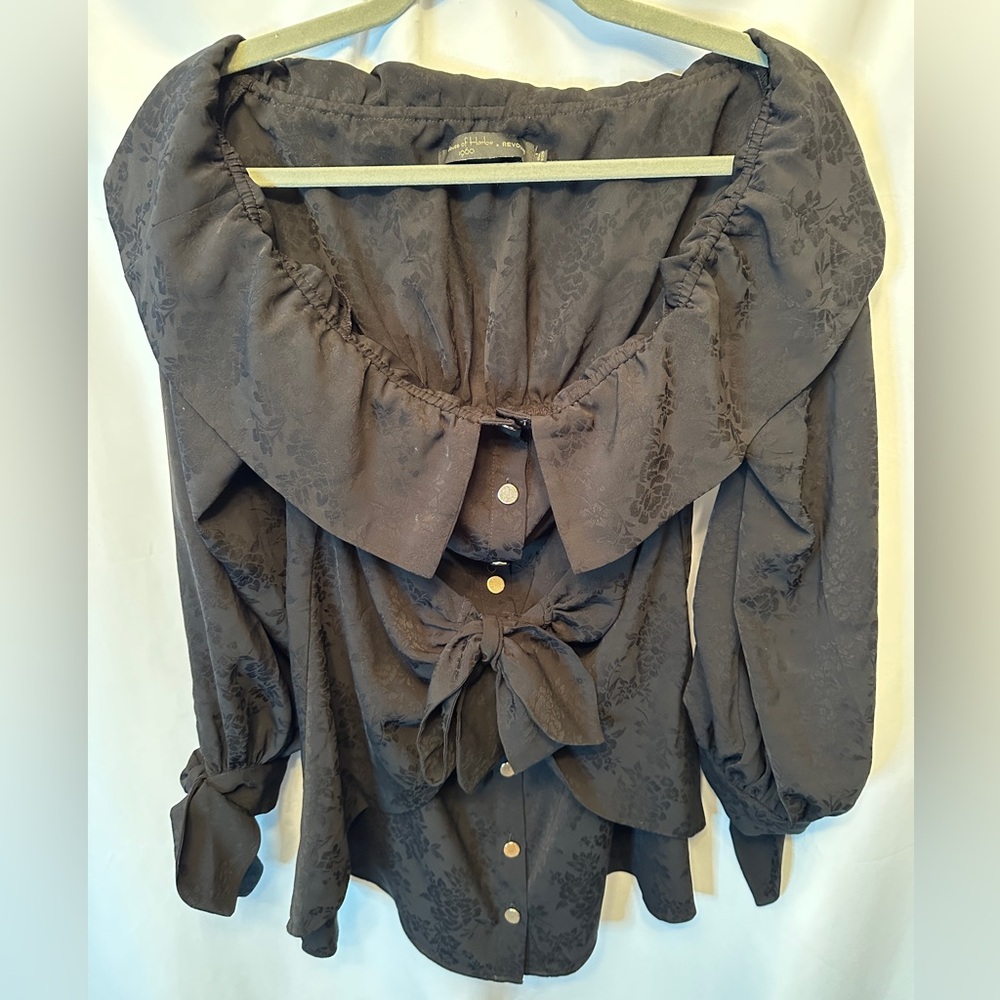 Revolve House Of Harlow 1960 Size M Off The Shoulder Black Floral Tie Front Top